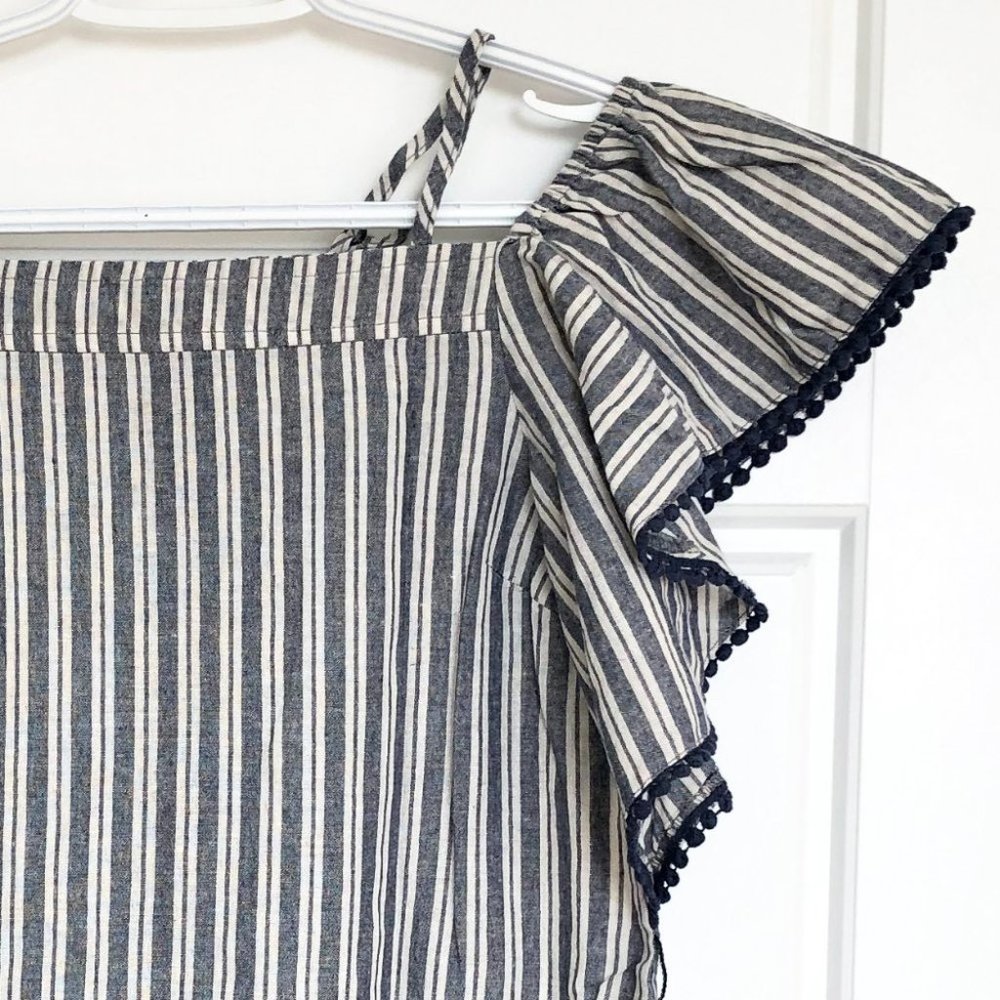 ***SOLD*** Bohemian Blue White Stripe Cold Shoulder Tunic Top - Picture 3 of 4